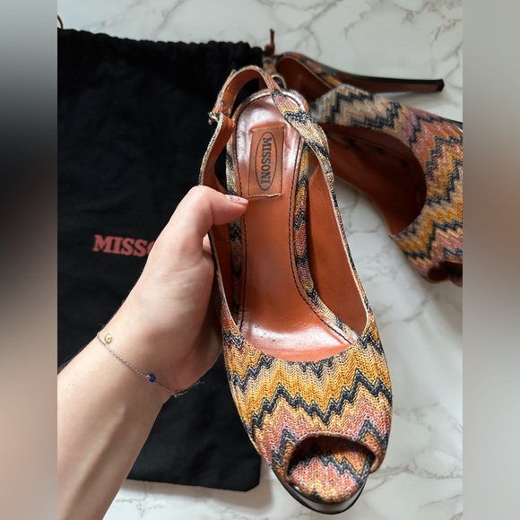 Missoni Multicolor Knit Slingback Peep Toe Heels - Size 8 - Picture 4 of 8